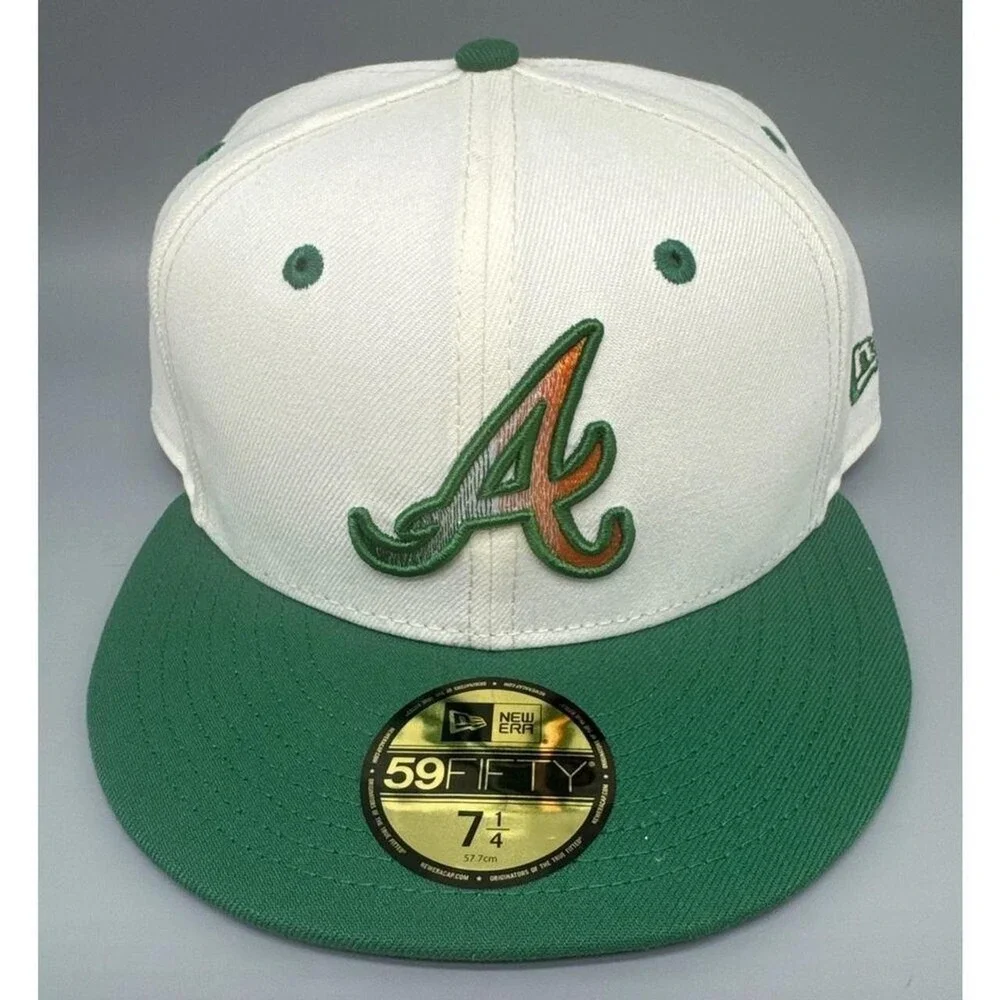 New Era 59FIFTY Fitted Hat Atlanta Braves White/Green Men's 7 1/4 – NWT